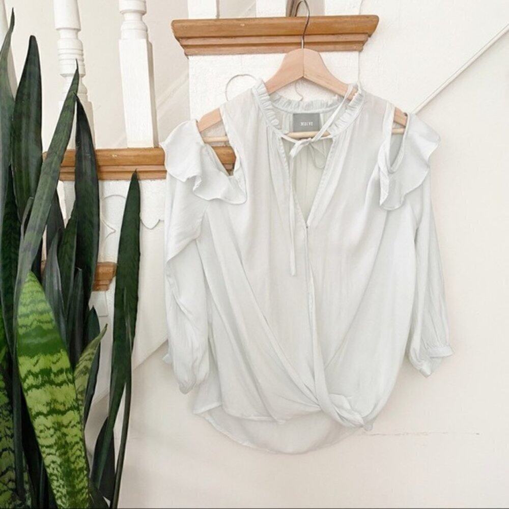 maeve anthro aqua cut out sleeves blouse ruffle XS